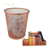 Lixeira e Kit Organizador de Mesa Rose Gold Escritório
