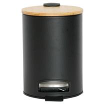 Lixeira em Aço Inox Preta Mimo Style 5 Litros com Tampa Bambu