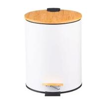 Lixeira Em Inox E Tampa Bambu 5 Litros Com Pedal