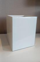 Lixeira em vidro e madeira Branco -18x18x22cm