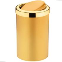 Lixeira Escritório Cozinha Banheiro Lavabo Pia Com Tampa Basculante Dourado 8 Litros Gold Future