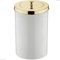 Lixeira Escritório Pia Cozinha Banheiro Lavabo 8 Litros Com Tampa Branco/Dourado Future