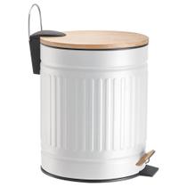 Lixeira Fluted Branca 5l Cesto Tampa Bambu Fechamento Suave