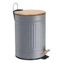 Lixeira Fluted Cinza 12l Metal com Tampa de Bambu