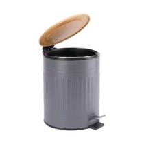 Lixeira Fluted Cinza 3l Metal com Tampa de Bambu