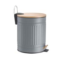 Lixeira Fluted Cinza 3l Metal com Tampa de Bambu