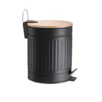 Lixeira Fluted Preta 3l Metal com Tampa de Bambu