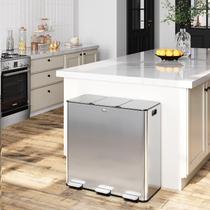 Lixeira GarveeHome 90L com 3 compartimentos em aço inoxidável Lixeira GarveeHome 90L com 3 compartimentos em aço inoxidável