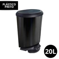 Lixeira Grande Cesto 20 Litros Com Tampa Com Pedal Plastico Preto Plastico Cozinha Escritório