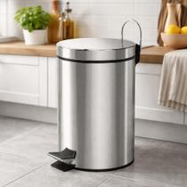 Lixeira Inox 5 litros com pedal e cesto removível Compacta Redonda Multiuso Cozinha Banheiro Escritório