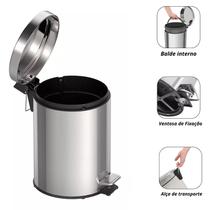 Lixeira Inox 5 Litros Pedal Basculante Tramontina Cesto Interno