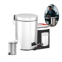 Lixeira Inox 5L Banheiro Cozinha Escritório Tampa Basculante Cesto Redonda Lixo ConsuLTÓRIO