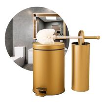 Lixeira Inox 5l + Escova Sanitaria Dourada Aço Inox