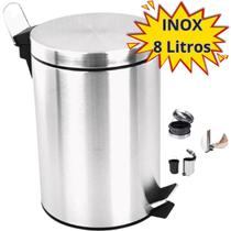 Lixeira Inox Alto Brilho C/cesto 8 Litros Acionamento Pedal