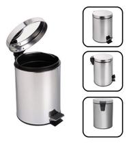 Lixeira Inox Banheiro 5 Litros Cozinha Cesto Com Pedal Tampa - Cesto de Lixo Banheiro Inox 5