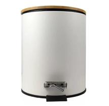 Lixeira Inox Branca 3 L Com Pedal E Tampa Bambu