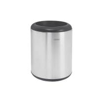 Lixeira Inox Cápsula Com Acabamento Scotch Brite E Aro E Base Em Polipropileno 23 L