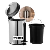 Lixeira Inox Com Pedal E Balde Cesto Lixo Removível 12l Banheiro Cozinha Cor Cinza Preto Branco