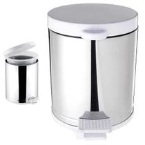 Lixeira Inox P/ Banheiro e Cozinha C/ Pedal e Recepiente em Plástico Tampa de Plástico 4,5L