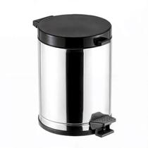 Lixeira Inox P/ Banheiro e Cozinha C/ Pedal e Recepiente em Plástico Tampa Preta 10,5L