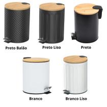 Lixeira Inox Pedal Tampa de Bambu 5 Litros Banheiro Escritório - Clink