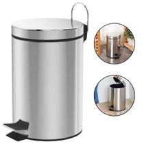 Lixeira Inox Premium Redonda 5L Tampa Basculante e Cesto Removível Base Antiderrapante