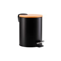 Lixeira Inox Preta Com Pedal Tampa de Bambu Envernizada Para Cozinha Escritório 9Lts Lixeira Inox Preta Com Pedal Tampa de Bambu Envernizada Para Cozinha Escritório 9Lts