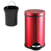 Lixeira inox redonda 12 litros vermelha com pedal e alça cesto removivel banheiro escritorio luxo