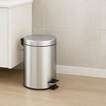 Lixeira Inox Redonda com Tampa Basculante 5 Litros Cesto Interno