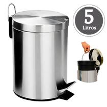 Lixeira Inox Redonda Multiuso 5 Litros com pedal e cesto interno removivel banheiro cozinha escritorio