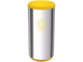 Lixeira inox tramontina piemonte com acabamento acetinado e tampa basculante amarela em polipropileno 40l 94539204