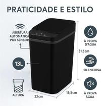 Lixeira Inteligente 12l Automática Sensor Sem Toque Cozinha Preto