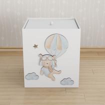 Lixeira Kit Higiene MDF c Tampa Quarto Infantil Urso Aviador