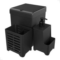 Lixeira Kit Pia 3 Peças Porta Talher e Dispenser detergente Sabão Cozinha
