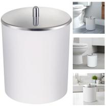 Lixeira Lixinho Branco Tampa Aço Inox Redondo 5 Litros Banheiro Lavabo Escritório