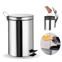 Lixeira Lixo Aço Inox 5 Litros Com Cesto Removível E Pedal Banheiro Cozinha Redondo