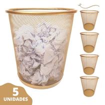 Lixeira Luxo Dourado Ouro 10 Litros Aramada Escritório KIT 5un Lixeira Luxo Dourado Ouro 10 Litros Aramada Escritório KIT 5un