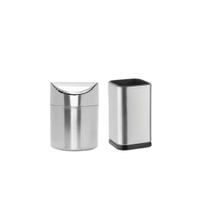 Lixeira Mini e Porta Utensilios Inox Tampa Basculante 2un