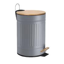 Lixeira para Banheiro Cinza 3 Litros em Aço Inox e Bambu Com Pedal Mek Lixeira para Banheiro Cinza 3 Litros em Aço Inox e Bambu Com Pedal Mek