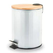 Lixeira Para Banheiro Cozinha 5L com Pedal e Tampa de Bambu com Amortecedor Luxo