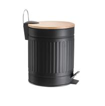 Lixeira para Banheiro Cozinha Cesto Removível 5L Aço Inox Tampa Em Bambu Preto