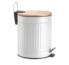 Lixeira para Banheiro Cozinha Cesto Removível 5L Inox Tampa em Bambu Branco