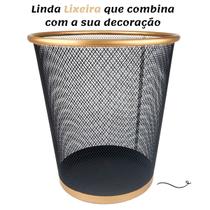 Lixeira para escritório quarto 10l black rose gold preto dourado