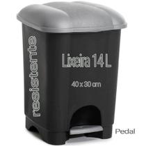 Lixeira para Uso Doméstico 14 litros com Tampa e Pedal Plástico Forte Resistente Preta e Cinza - Giotto