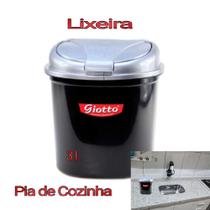 Lixeira para Uso Doméstico 3 litros com Tampa Plástico Forte Resistente Preta e Cinza - Giotto