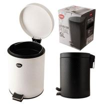 Lixeira Pedal 5L Texturizada Inox Balde Removível Redondabranca Preta