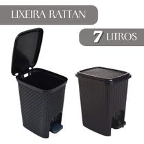Lixeira Pedal 7 Litros Rattan Preta Plástico Banheiro Cesto Escritório