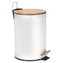 Lixeira Pedal c/ Tampa de Bambu 12 Litros Cesto de Lixo Banheiro Cozinha