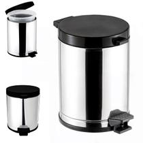 Lixeira Pedal Corpo em Aço Inox Cromado Recipiente e Tampa em Polipropileno Preto 15L