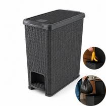Lixeira pedal rattan cinza 12 litros cesto lixo 12l juta retangular chumbo tampa quarto bebe cozinha banheiro escritorio